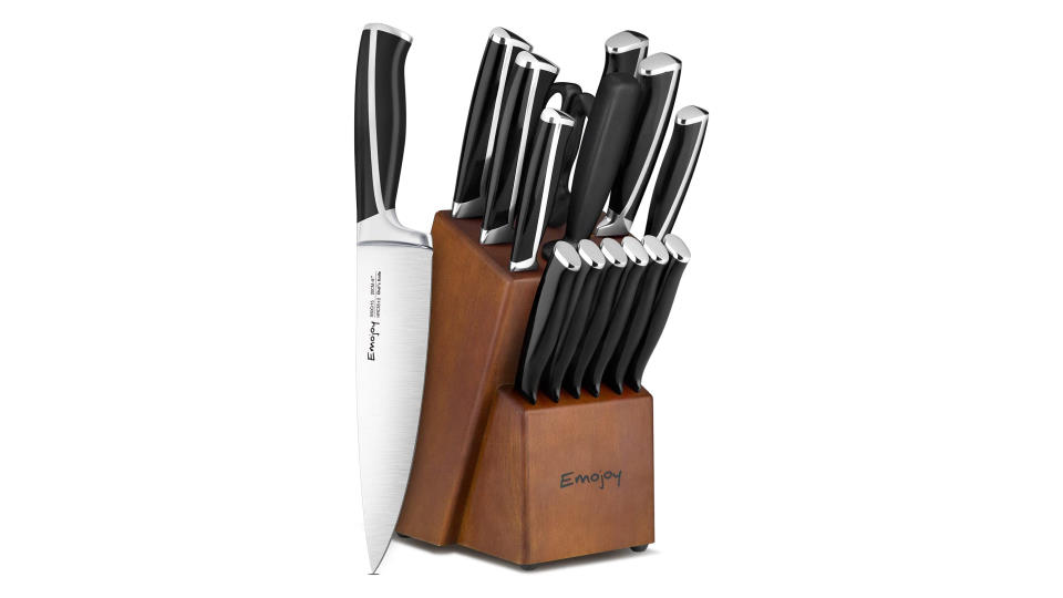 Emojoy Knife Set, 15-Piece Kitchen Knife Set with Block Review and Unboxing  