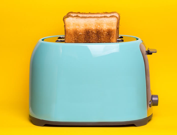 Top 10 Electrical Kitchen Appliances, Bright,,Fun,Breakfast.,Cyan,Color,Toaster,On,A,Yellow,Background