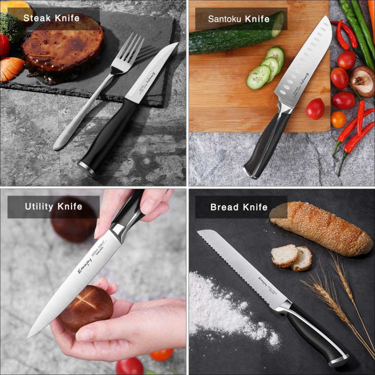 Emojoy 15 Piece Kitchen Knife Set with Block Wooden Review