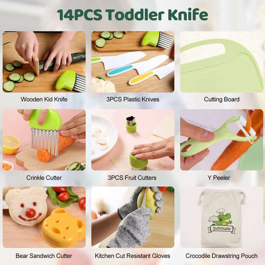 Suhctuptx 14 Pieces Kids' Wooden Knife Set